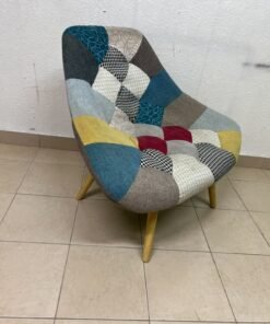Modern Patchwork Fabric Accent Chair – Multi-Colored Geometric Slipper Chair with Wooden Tapered Legs for Living Room, Bedroom & Reading Nook - Image 5
