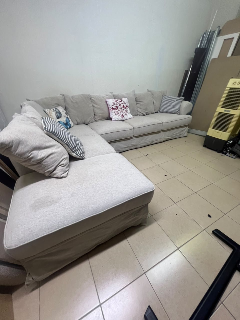 Modern Light Beige L-Shaped Sectional Sofa with Chaise Lounge – Large Fabric Corner Couch with Loose Slipcovers, Back Cushions & Pillows for Living Room - Image 2