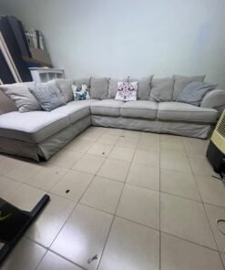 Modern Light Beige L-Shaped Sectional Sofa with Chaise Lounge – Large Fabric Corner Couch with Loose Slipcovers, Back Cushions & Pillows for Living Room - Image 3
