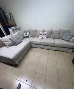Modern Light Beige L-Shaped Sectional Sofa with Chaise Lounge – Large Fabric Corner Couch with Loose Slipcovers, Back Cushions & Pillows for Living Room - Image 5