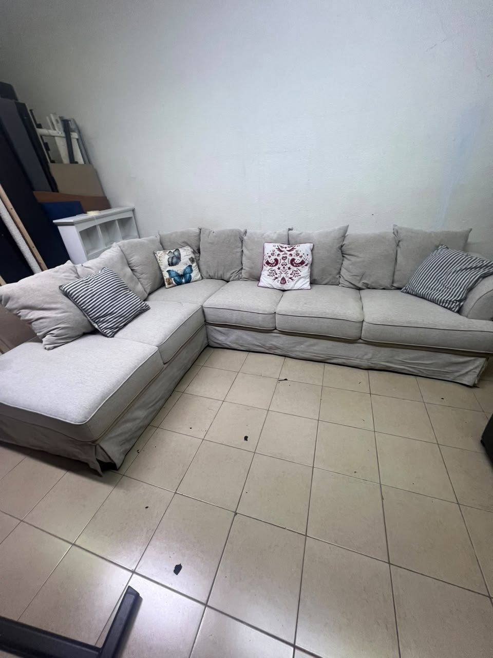 Modern Light Beige L-Shaped Sectional Sofa with Chaise Lounge – Large Fabric Corner Couch with Loose Slipcovers, Back Cushions & Pillows for Living Room - Image 5