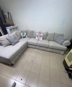 Modern Light Beige L-Shaped Sectional Sofa with Chaise Lounge – Large Fabric Corner Couch with Loose Slipcovers, Back Cushions & Pillows for Living Room - Image 6