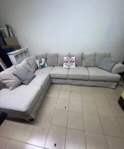 Modern Light Beige L-Shaped Sectional Sofa with Chaise Lounge – Large Fabric Corner Couch with Loose Slipcovers, Back Cushions & Pillows for Living Room - Image 7