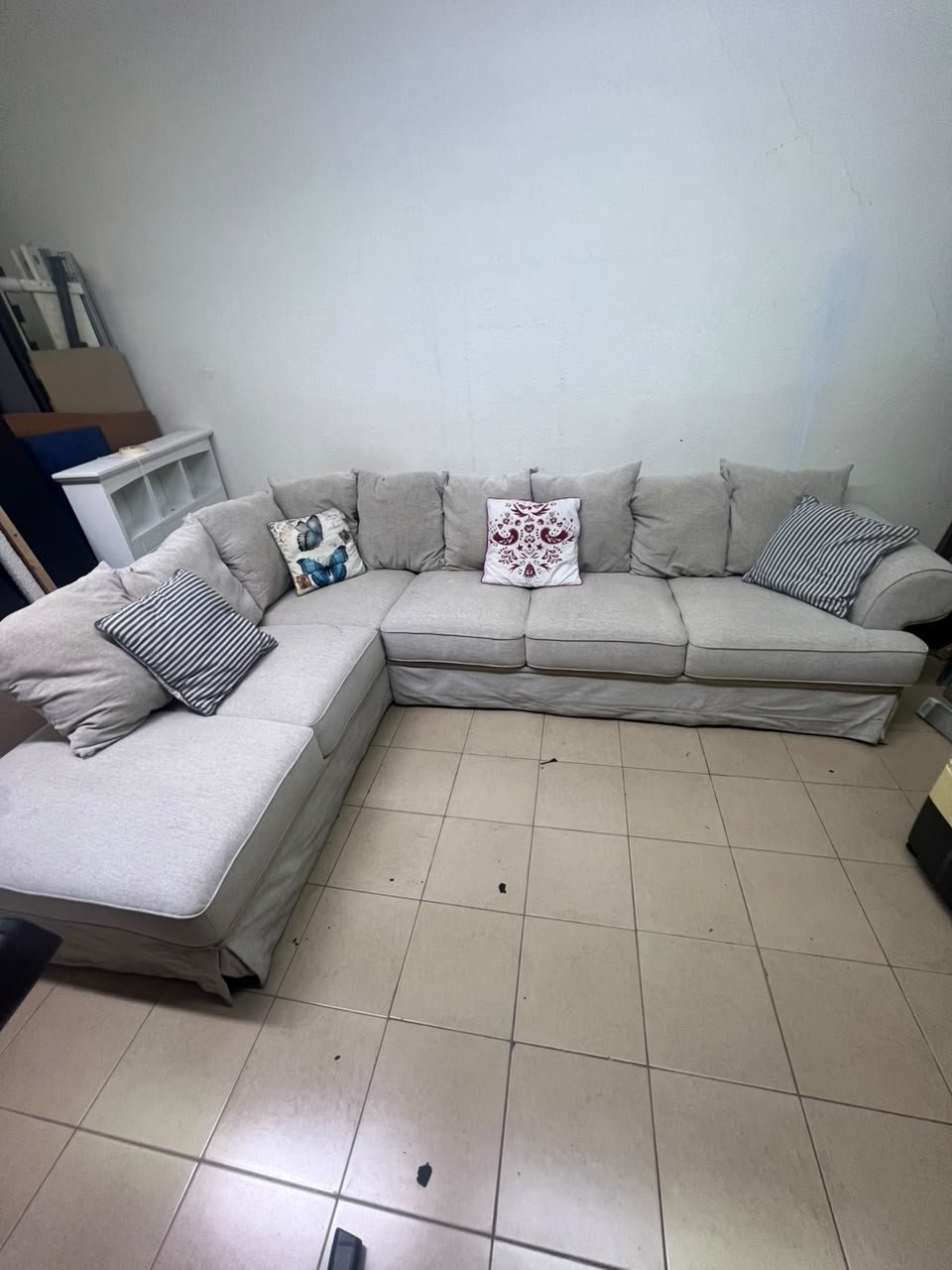 Modern Light Beige L-Shaped Sectional Sofa with Chaise Lounge – Large Fabric Corner Couch with Loose Slipcovers, Back Cushions & Pillows for Living Room - Image 7