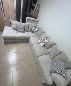 Modern Light Beige L-Shaped Sectional Sofa with Chaise Lounge – Large Fabric Corner Couch with Loose Slipcovers, Back Cushions & Pillows for Living Room - Image 8