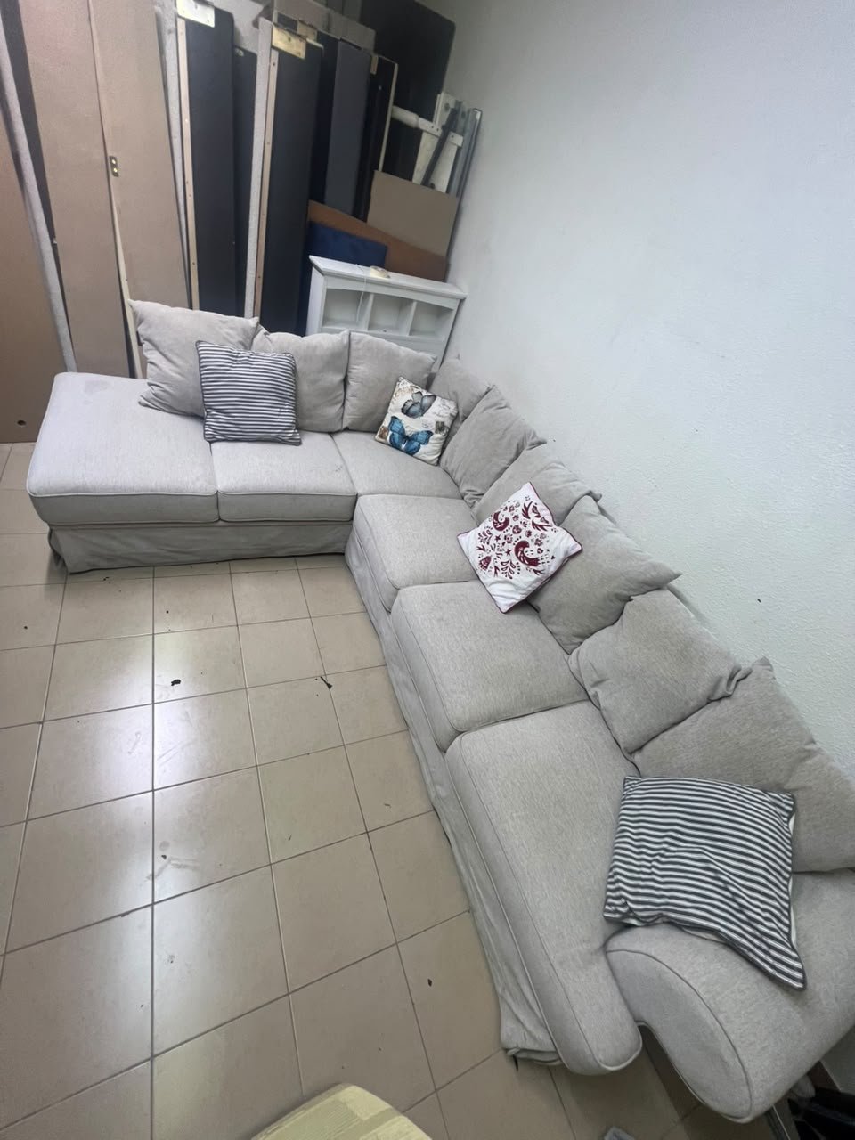 Modern Light Beige L-Shaped Sectional Sofa with Chaise Lounge – Large Fabric Corner Couch with Loose Slipcovers, Back Cushions & Pillows for Living Room - Image 8