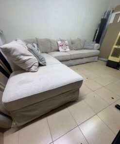 Modern Light Beige L-Shaped Sectional Sofa with Chaise Lounge – Large Fabric Corner Couch with Loose Slipcovers, Back Cushions & Pillows for Living Room - Image 10