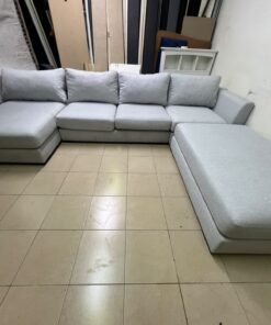 Modern Light Grey U-Shaped Sectional Sofa with 2 Chaise Lounges – Large Plush Fabric Couch with 3 Back Cushions & Solid Base for Living Room - Image 3