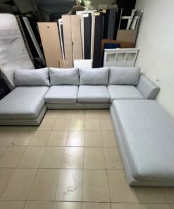 Modern Light Grey U-Shaped Sectional Sofa with 2 Chaise Lounges – Large Plush Fabric Couch with 3 Back Cushions & Solid Base for Living Room - Image 6