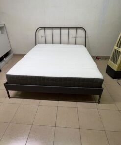 Modern Industrial Metal Bed Frame with Mattress – Grey Finish with Rounded Spindle Headboard & Dark Grey Quilted Base for Bedroom & Guest Room - Image 2