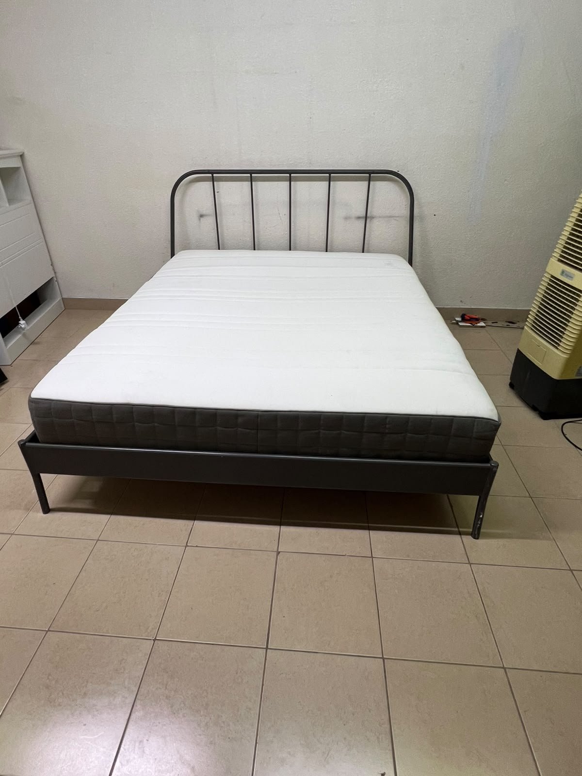 Modern Industrial Metal Bed Frame with Mattress – Grey Finish with Rounded Spindle Headboard & Dark Grey Quilted Base for Bedroom & Guest Room - Image 2