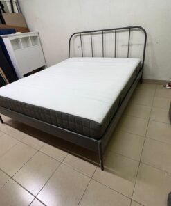 Modern Industrial Metal Bed Frame with Mattress – Grey Finish with Rounded Spindle Headboard & Dark Grey Quilted Base for Bedroom & Guest Room - Image 3