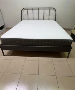 Modern Industrial Metal Bed Frame with Mattress – Grey Finish with Rounded Spindle Headboard & Dark Grey Quilted Base for Bedroom & Guest Room - Image 4