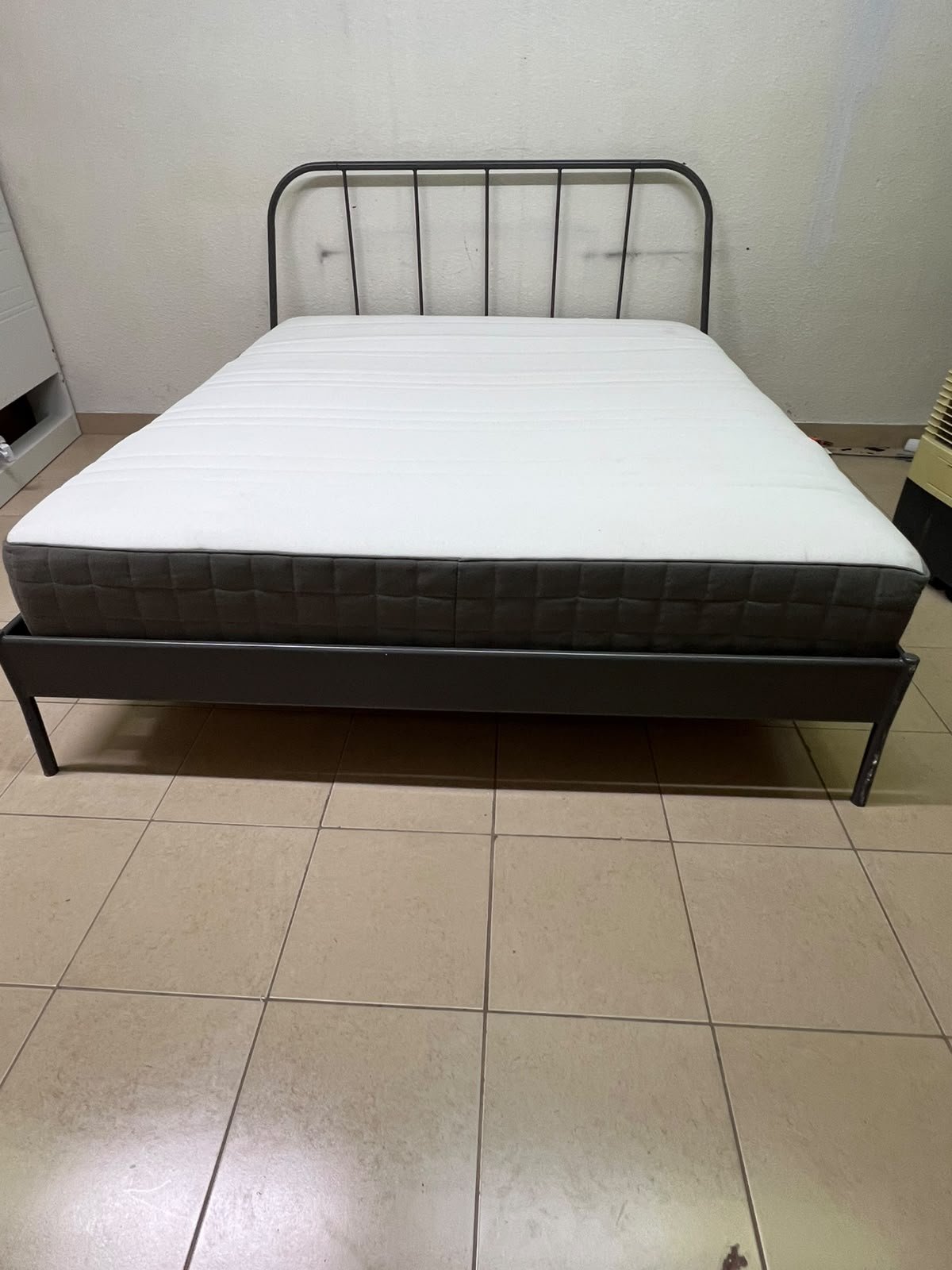 Modern Industrial Metal Bed Frame with Mattress – Grey Finish with Rounded Spindle Headboard & Dark Grey Quilted Base for Bedroom & Guest Room - Image 4
