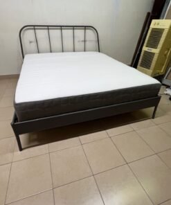 Modern Industrial Metal Bed Frame with Mattress – Grey Finish with Rounded Spindle Headboard & Dark Grey Quilted Base for Bedroom & Guest Room - Image 5