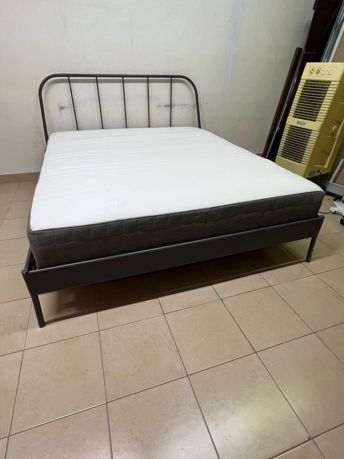 Modern Industrial Metal Bed Frame with Mattress – Grey Finish with Rounded Spindle Headboard & Dark Grey Quilted Base for Bedroom & Guest Room - Image 5