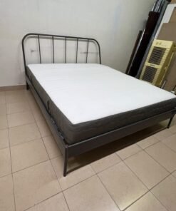 Modern Industrial Metal Bed Frame with Mattress – Grey Finish with Rounded Spindle Headboard & Dark Grey Quilted Base for Bedroom & Guest Room - Image 6