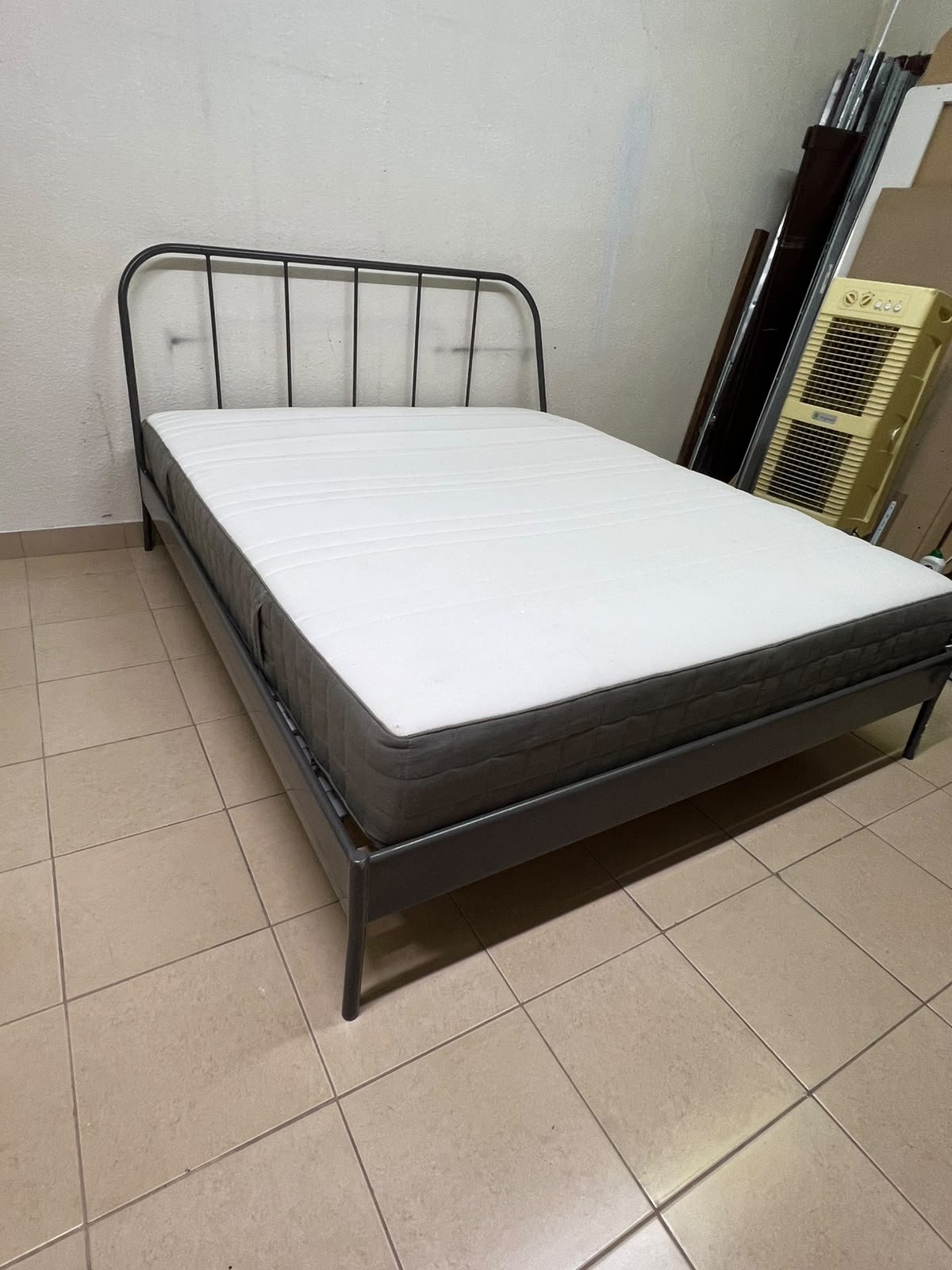 Modern Industrial Metal Bed Frame with Mattress – Grey Finish with Rounded Spindle Headboard & Dark Grey Quilted Base for Bedroom & Guest Room - Image 6