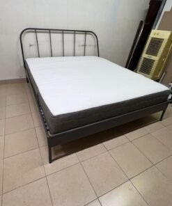 Modern Industrial Metal Bed Frame with Mattress – Grey Finish with Rounded Spindle Headboard & Dark Grey Quilted Base for Bedroom & Guest Room - Image 7