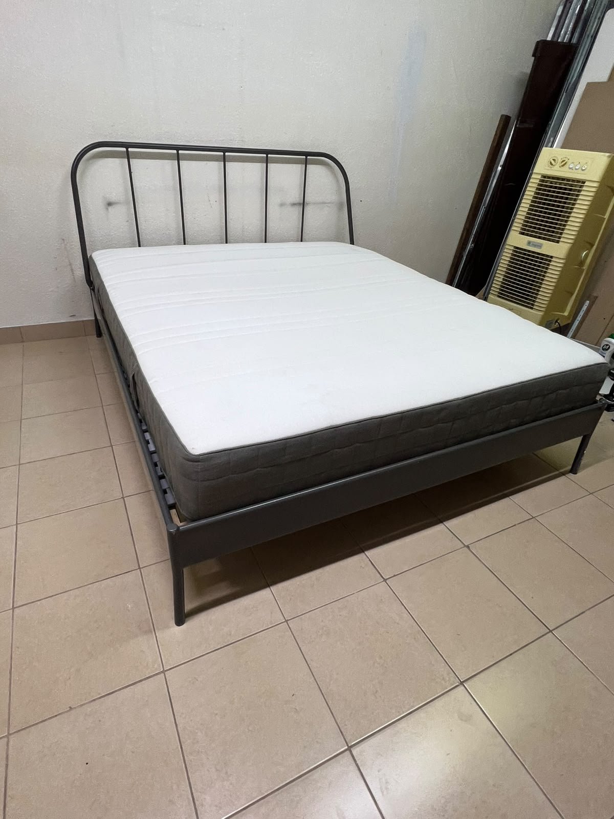 Modern Industrial Metal Bed Frame with Mattress – Grey Finish with Rounded Spindle Headboard & Dark Grey Quilted Base for Bedroom & Guest Room - Image 7