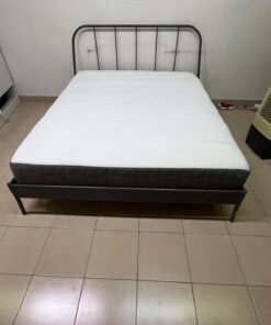 Modern Industrial Metal Bed Frame with Mattress – Grey Finish with Rounded Spindle Headboard & Dark Grey Quilted Base for Bedroom & Guest Room - Image 8