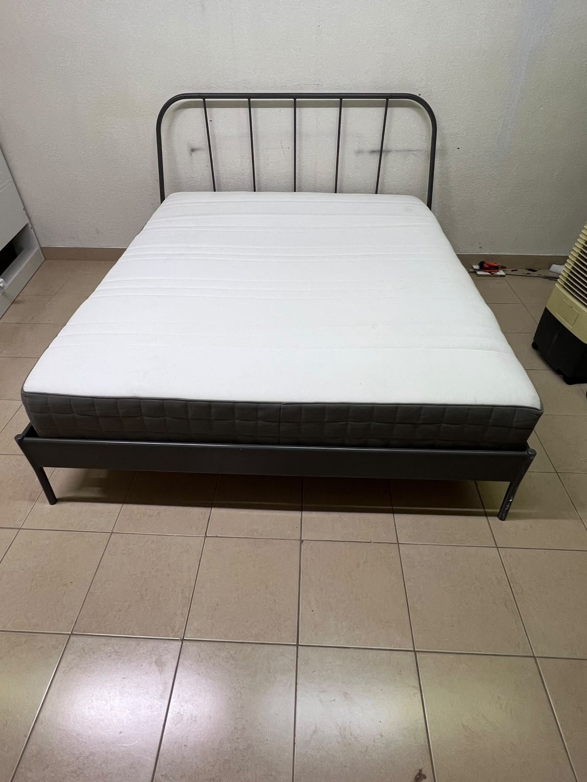 Modern Industrial Metal Bed Frame with Mattress – Grey Finish with Rounded Spindle Headboard & Dark Grey Quilted Base for Bedroom & Guest Room - Image 8