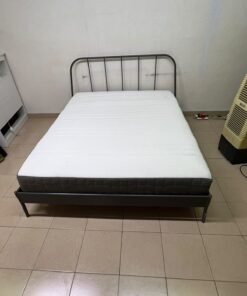 Modern Industrial Metal Bed Frame with Mattress – Grey Finish with Rounded Spindle Headboard & Dark Grey Quilted Base for Bedroom & Guest Room - Image 10