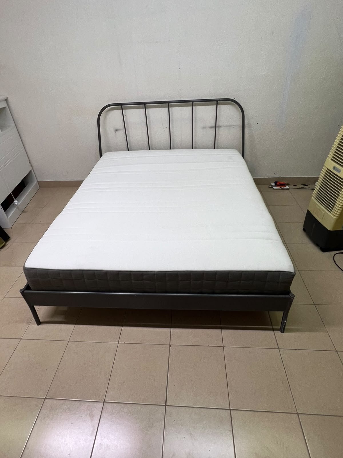 Modern Industrial Metal Bed Frame with Mattress – Grey Finish with Rounded Spindle Headboard & Dark Grey Quilted Base for Bedroom & Guest Room - Image 10