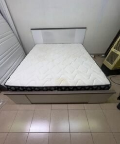 Modern Grey & White Bed Frame with Quilted Mattress – Two-Tone Wooden Headboard, White Base & Dark Floral Border for Bedroom & Guest Room - Image 2