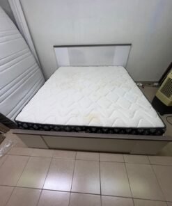 Modern Grey & White Bed Frame with Quilted Mattress – Two-Tone Wooden Headboard, White Base & Dark Floral Border for Bedroom & Guest Room - Image 5