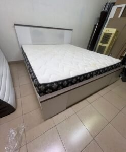 Modern Grey & White Bed Frame with Quilted Mattress – Two-Tone Wooden Headboard, White Base & Dark Floral Border for Bedroom & Guest Room - Image 7