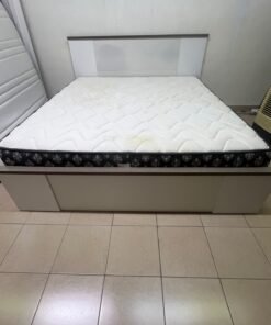 Modern Grey & White Bed Frame with Quilted Mattress – Two-Tone Wooden Headboard, White Base & Dark Floral Border for Bedroom & Guest Room - Image 8