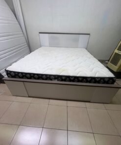 Modern Grey & White Bed Frame with Quilted Mattress – Two-Tone Wooden Headboard, White Base & Dark Floral Border for Bedroom & Guest Room - Image 10