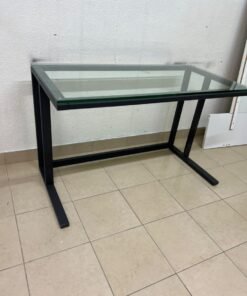 Modern Glass Top Desk with Black Metal Frame – Clear Tempered Glass Workstation with Industrial Steel Legs for Home Office, Study & Bedroom - Image 3