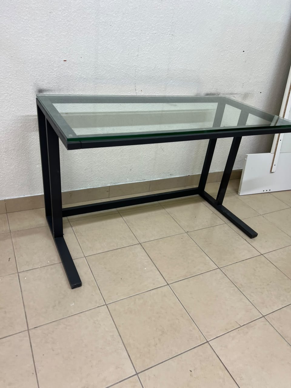 Modern Glass Top Desk with Black Metal Frame – Clear Tempered Glass Workstation with Industrial Steel Legs for Home Office, Study & Bedroom - Image 3
