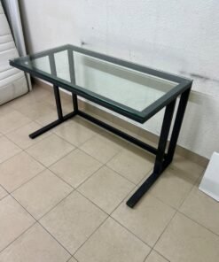 Modern Glass Top Desk with Black Metal Frame – Clear Tempered Glass Workstation with Industrial Steel Legs for Home Office, Study & Bedroom - Image 4