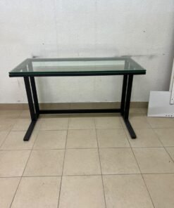 Modern Glass Top Desk with Black Metal Frame – Clear Tempered Glass Workstation with Industrial Steel Legs for Home Office, Study & Bedroom - Image 6