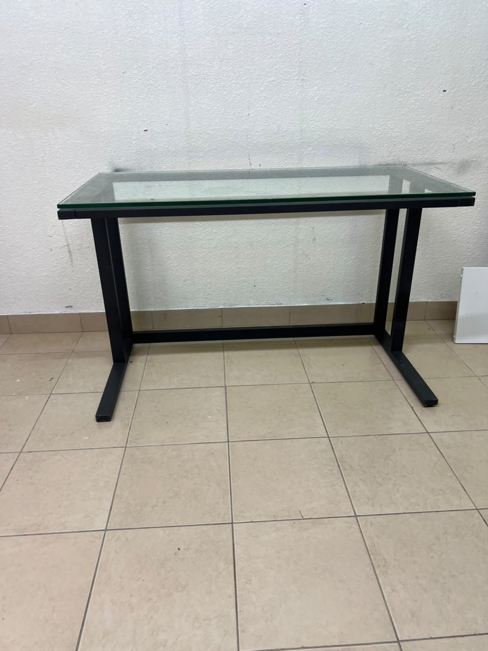 Modern Glass Top Desk with Black Metal Frame – Clear Tempered Glass Workstation with Industrial Steel Legs for Home Office, Study & Bedroom