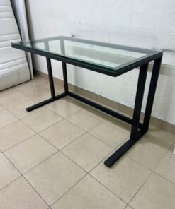 Modern Glass Top Desk with Black Metal Frame – Clear Tempered Glass Workstation with Industrial Steel Legs for Home Office, Study & Bedroom - Image 2