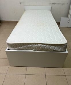 Modern White Bed Frame with Quilted Mattress – Minimalist Wooden Bed with Headboard & White Storage Base for Bedroom & Guest Room - Image 3