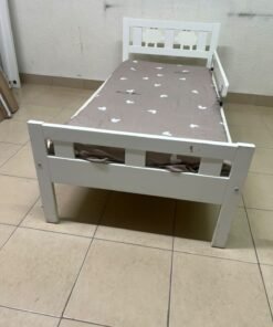 A white wooden cot, believed to be the KRITTER model from IKEA UAE, measuring approximately 70 x 160 cm, and comes with a side guard rail - Image 8