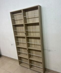 A slim shoe cabinet or wardrobe with a single door and a full-length mirror in a light oak (pine/engineered wood) wooden frame. - Image 4