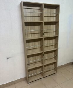 A slim shoe cabinet or wardrobe with a single door and a full-length mirror in a light oak (pine/engineered wood) wooden frame. - Image 6