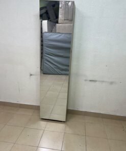 A slim shoe cabinet or wardrobe with a single door and a full-length mirror in a light oak (pine/engineered wood) wooden frame. - Image 7