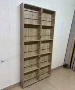 A slim shoe cabinet or wardrobe with a single door and a full-length mirror in a light oak (pine/engineered wood) wooden frame. - Image 8