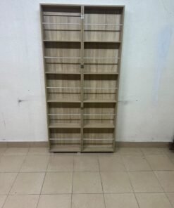 A slim shoe cabinet or wardrobe with a single door and a full-length mirror in a light oak (pine/engineered wood) wooden frame. - Image 11