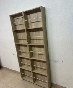 A slim shoe cabinet or wardrobe with a single door and a full-length mirror in a light oak (pine/engineered wood) wooden frame. - Image 12