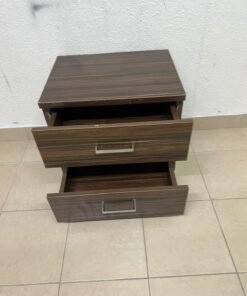 wooden bedside table with two drawers and metal handles. - Image 6