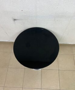 A modern, cone-shaped coffee or side table featuring a circular metal base and a round tabletop. It includes an integrated side opening—suitable for use as a cup holder or small storage unit—and boasts a sleek, streamlined design that is ideal for compact spaces. - Image 5