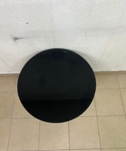 A modern, cone-shaped coffee or side table featuring a circular metal base and a round tabletop. It includes an integrated side opening—suitable for use as a cup holder or small storage unit—and boasts a sleek, streamlined design that is ideal for compact spaces. - Image 8